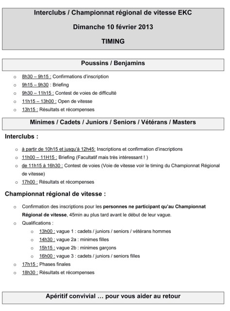 2013 programme Interclubs et championnat regional de vitesse V2